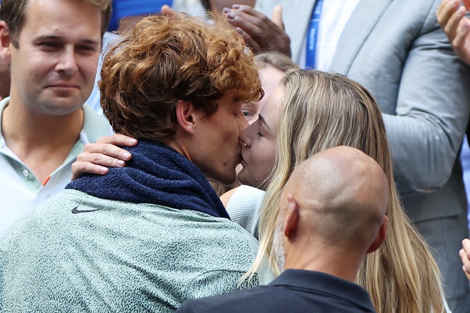 Sinner and Kalinskaya shared a kiss following the Italian's victory in the 2024 US Open final