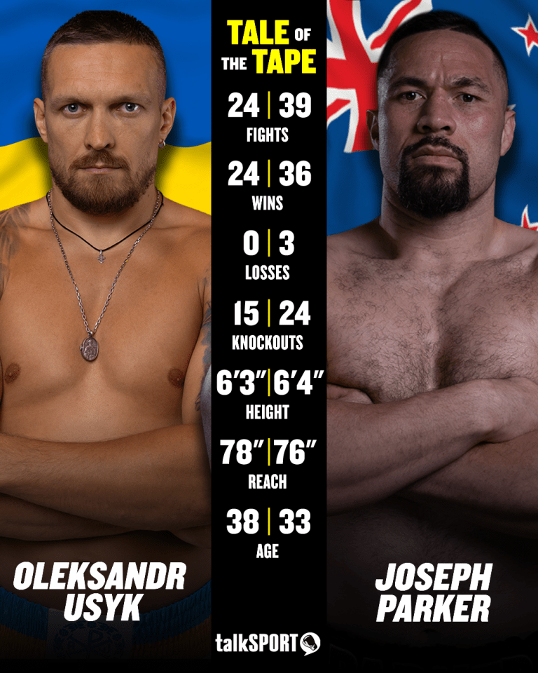 Here's how Usyk and Parker measure up
